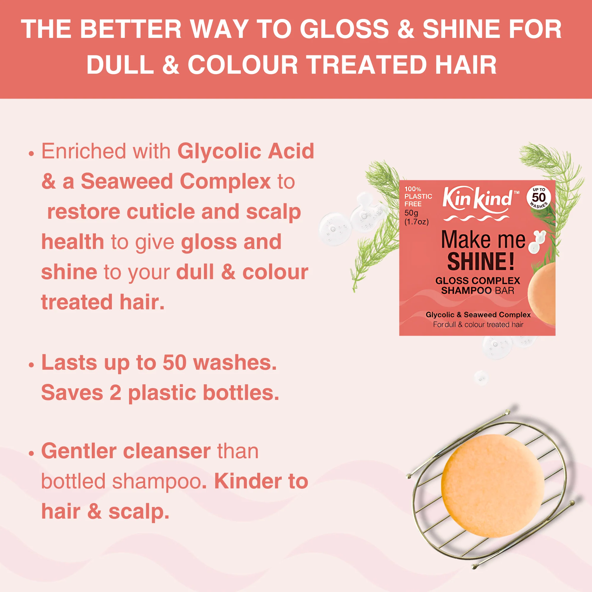 KinKind Make me SHINE! Gloss Complex Shampoo Bar Seaweed 50g - Image 2