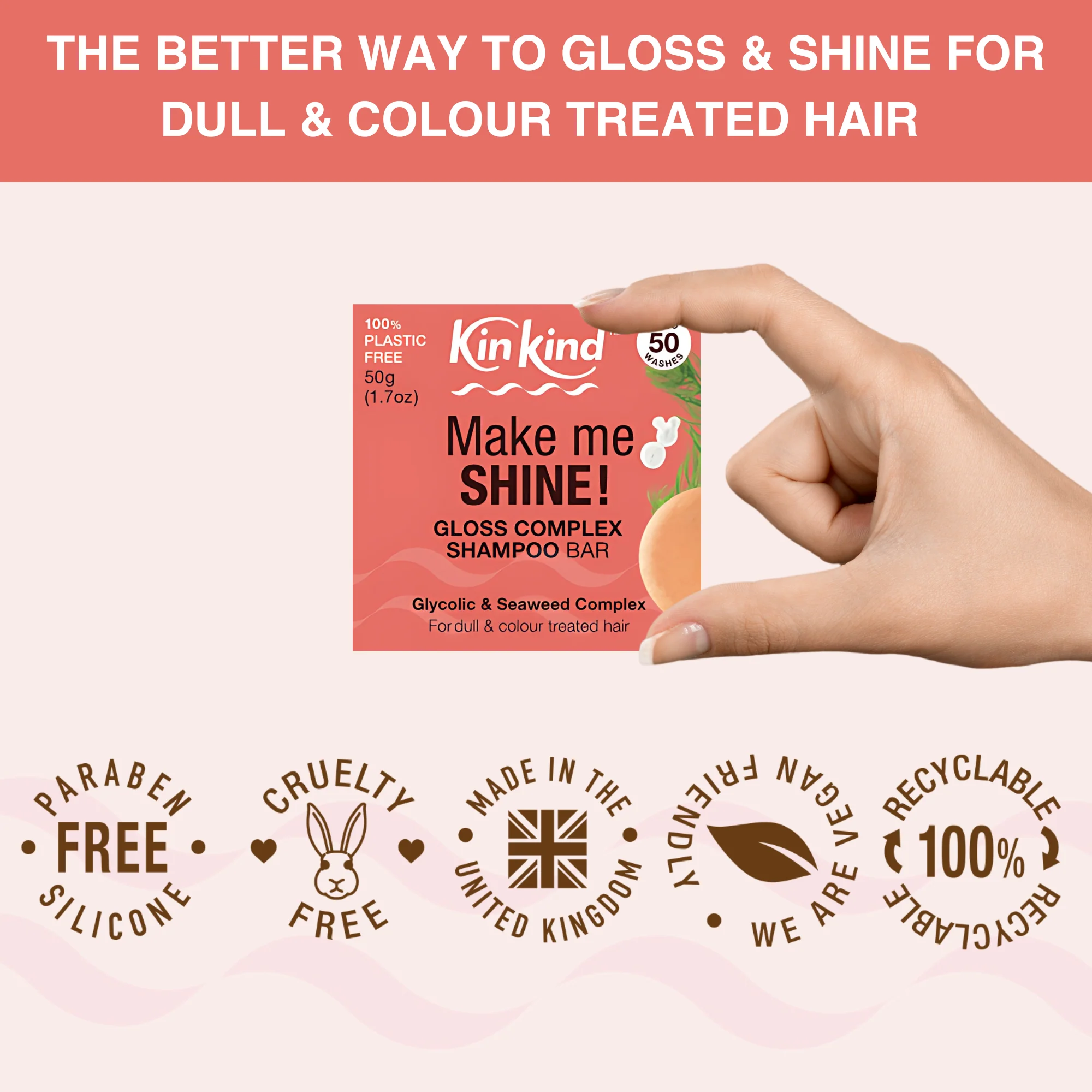 KinKind Make me SHINE! Gloss Complex Shampoo Bar Seaweed 50g - Image 4