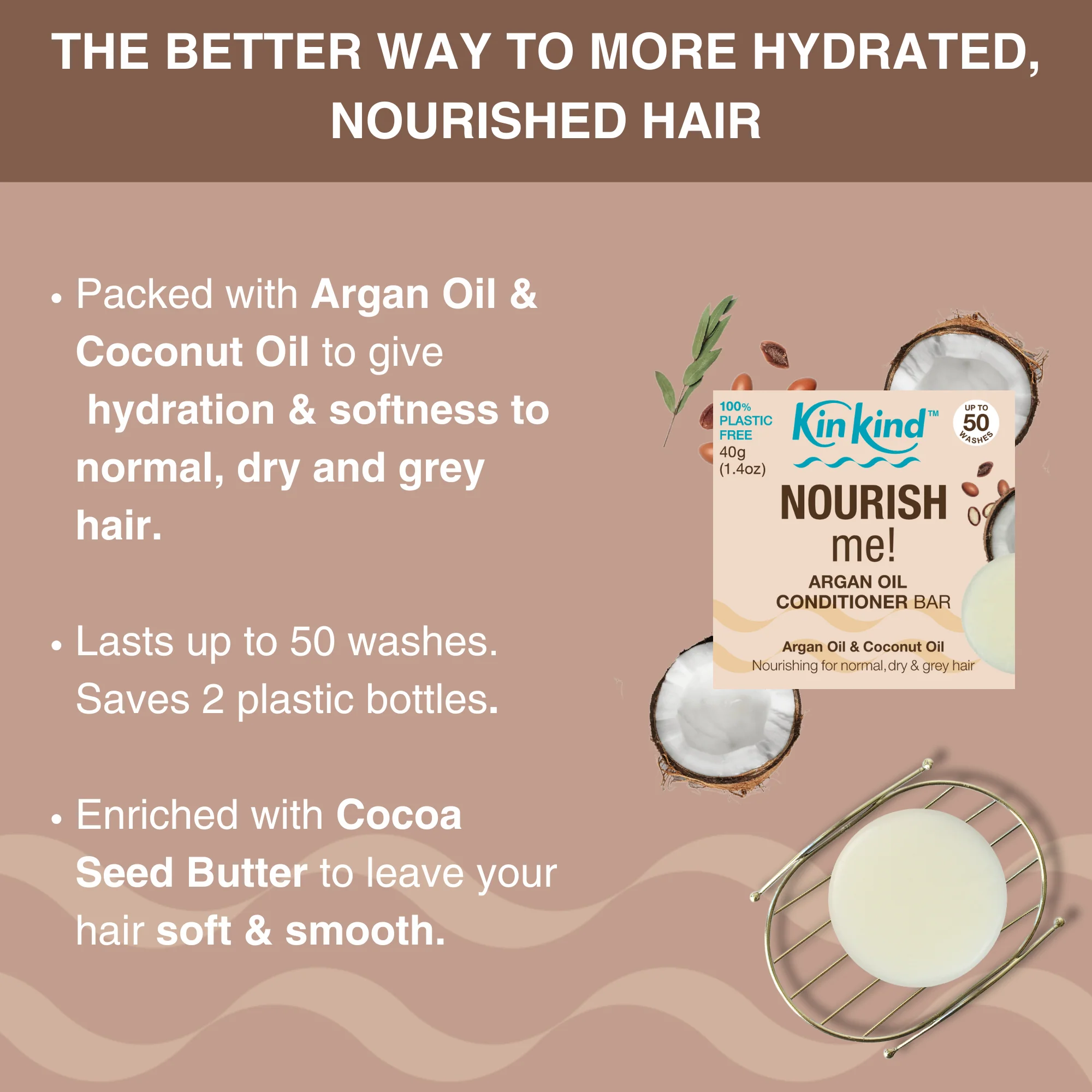 KinKind NOURISH me! Conditioner Bar Argan Oil 40g - Image 2