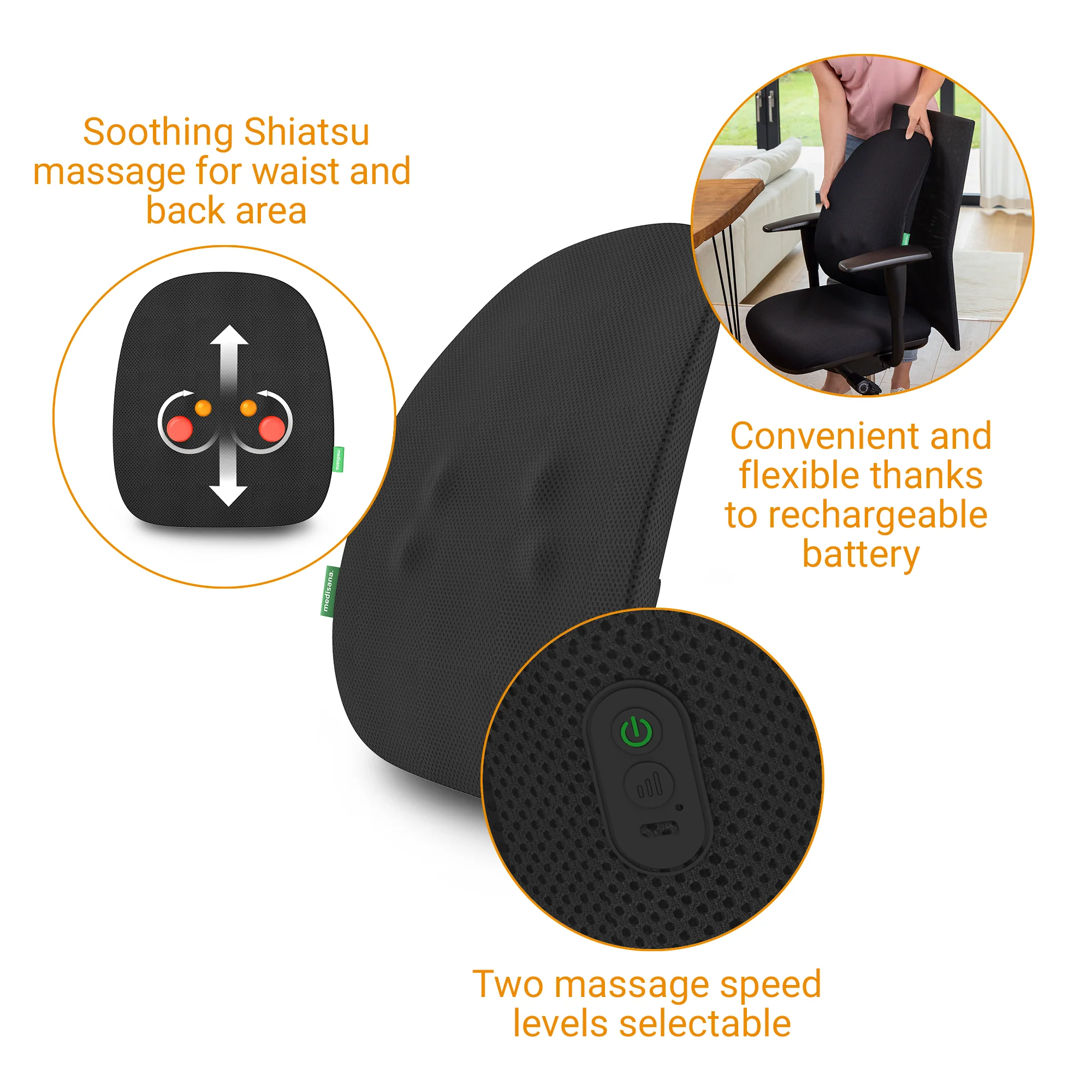 Medisana MC 500 Cordless Shiatsu Massage Back Rest - Image 3