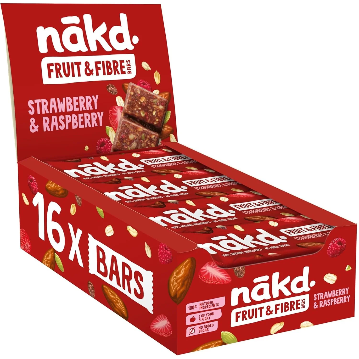 Nakd. Fruit & Fibre Strawberry & Raspberry 16x44g