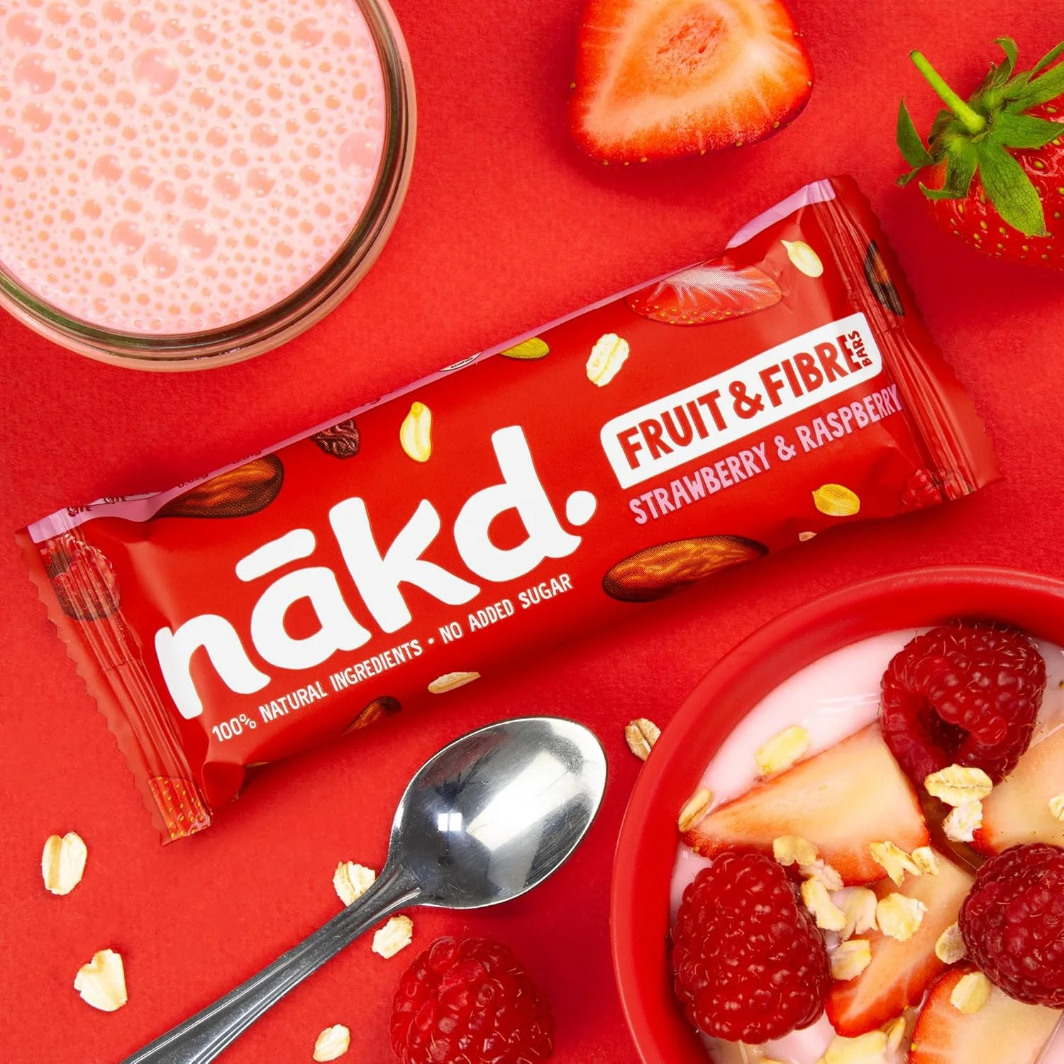 Nakd. Fruit & Fibre Strawberry & Raspberry 16x44g - Image 6