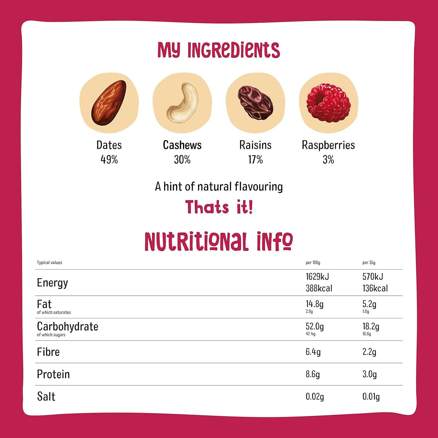 Nakd. Raw Fruit & Nut Bars Berry Delight 18x35g - Image 2