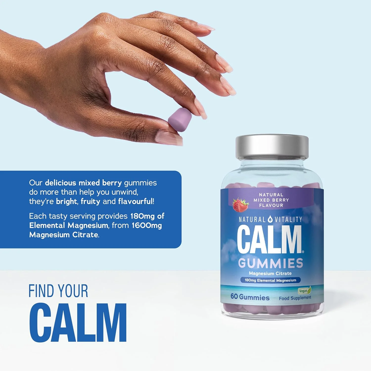 Natural Vitality Calm Magnesium 180mg 60 Vegan Gummies - Image 2