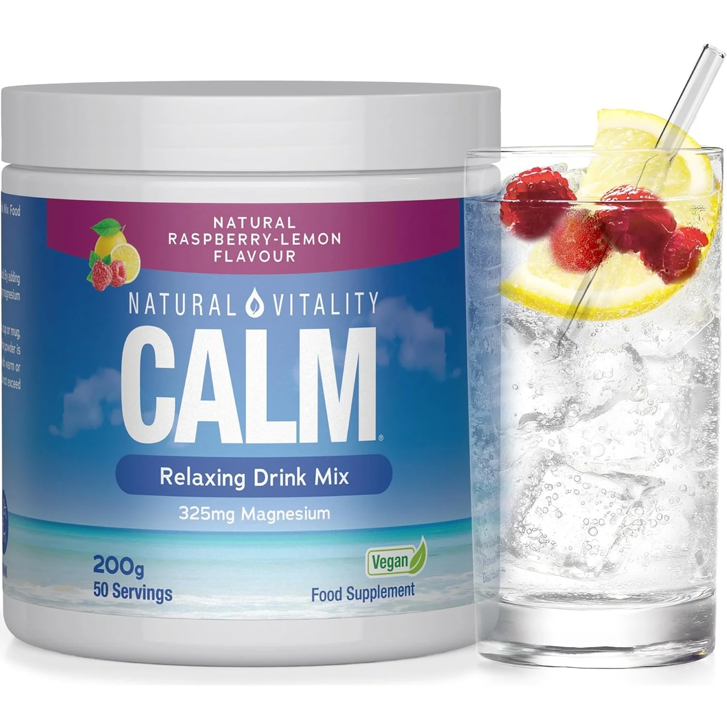 Natural Vitality Calm Relaxing Drink Mix Raspberry Lemon Flavour 200g
