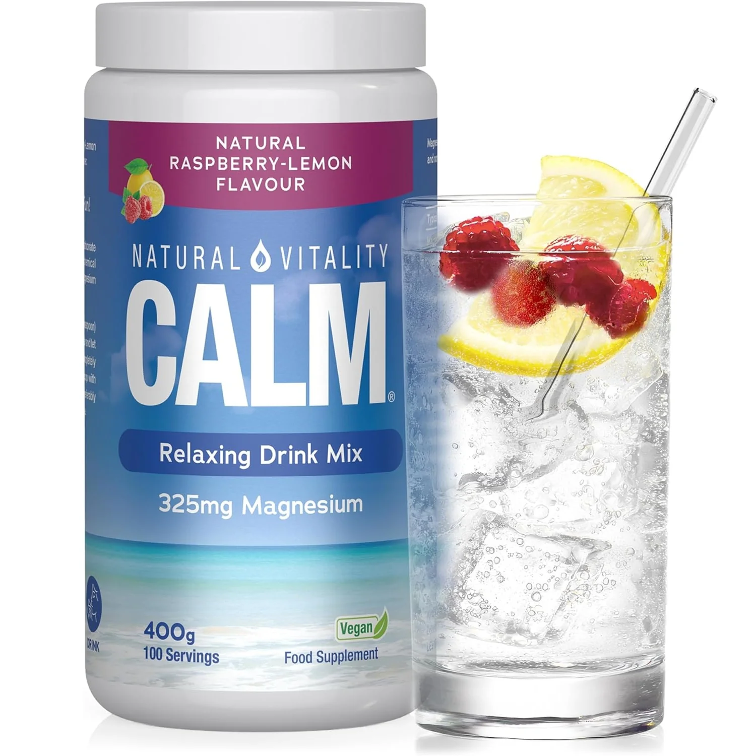 Natural Vitality Calm Relaxing Drink Mix Raspberry Lemon Flavour 400g