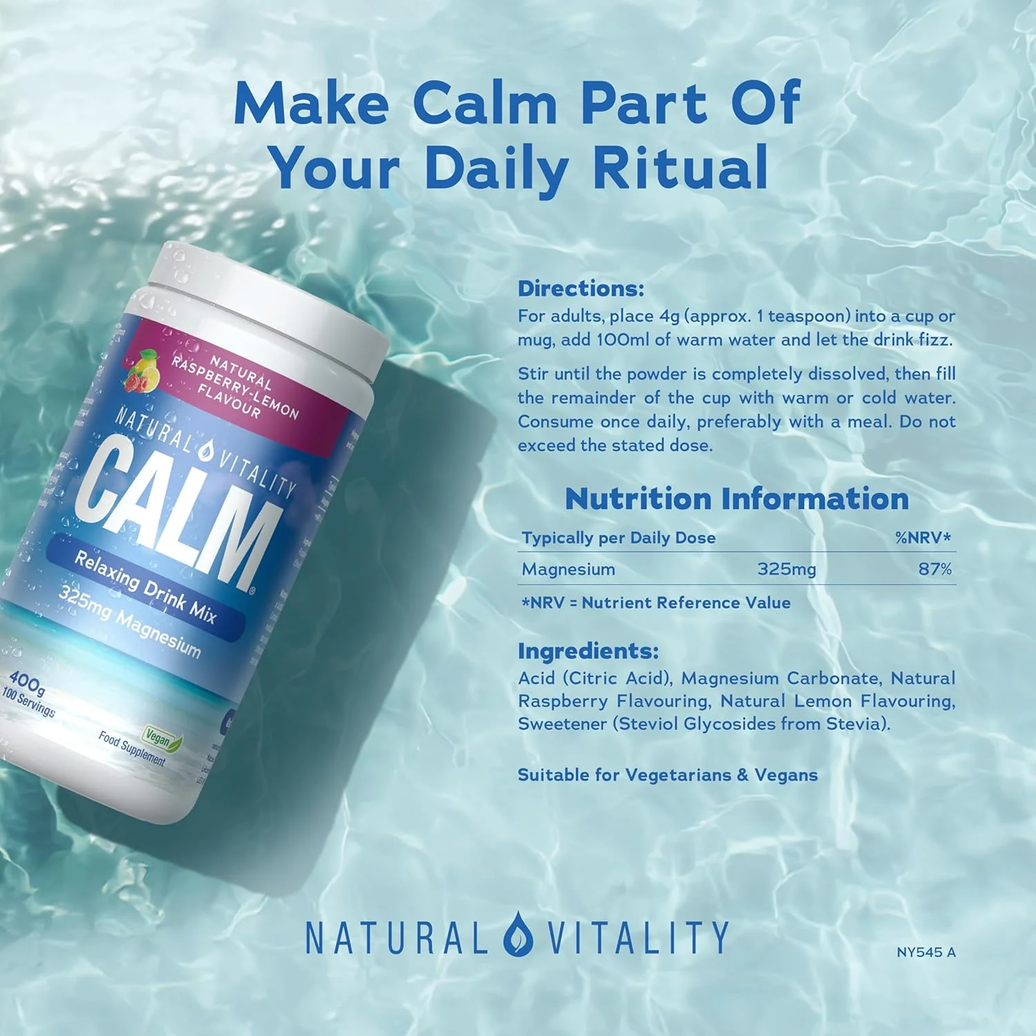 Natural Vitality Calm Relaxing Drink Mix Raspberry Lemon Flavour 400g - Image 5