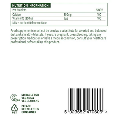 Natures Aid Calcium (Chewable) 400mg (with Vitamin D3) 60 Tablets - Image 3