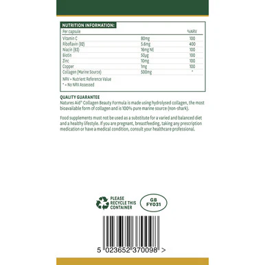 Natures Aid Collagen Beauty Formula with Vitamin C, Zinc & B-Vitamins 90 VCaps - Image 3