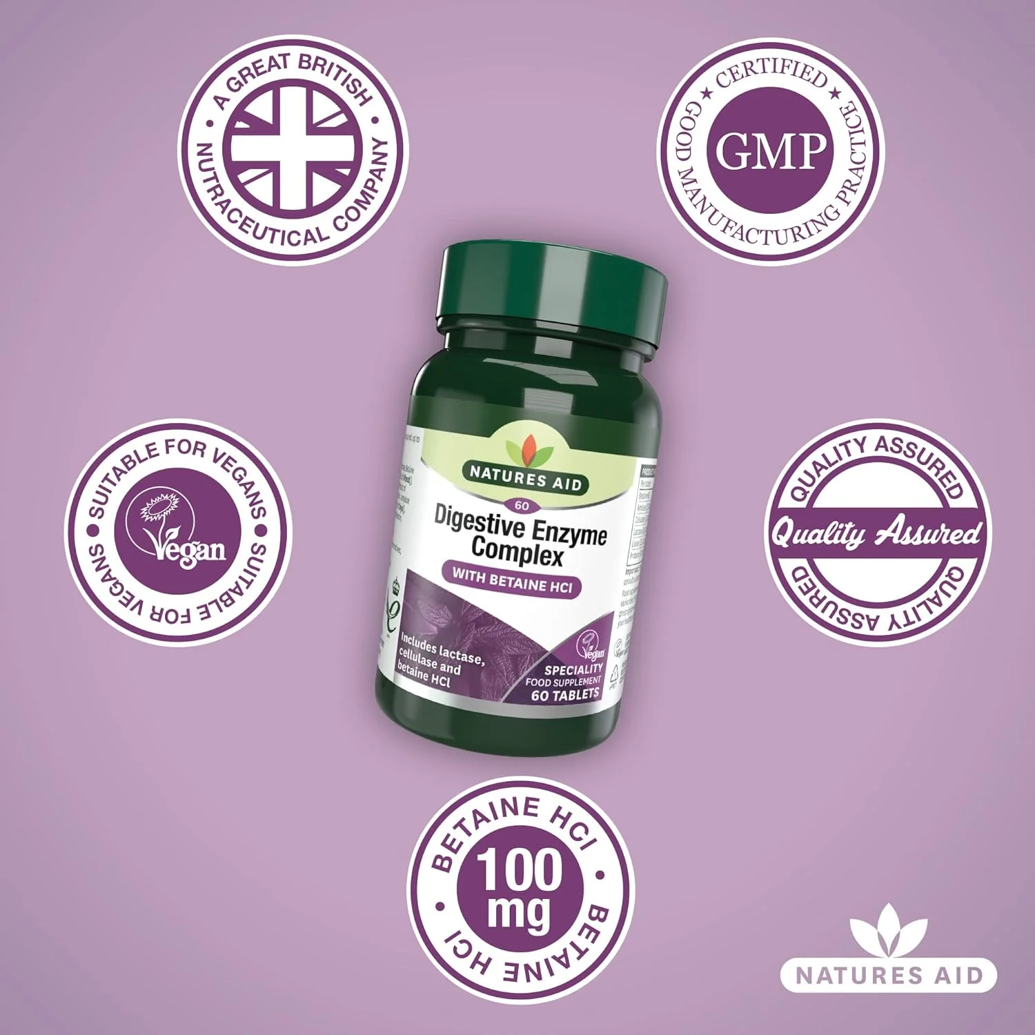 Natures Aid Digestive Enzyme Complex (with Betaine HCI) 60 Tablets - Image 3