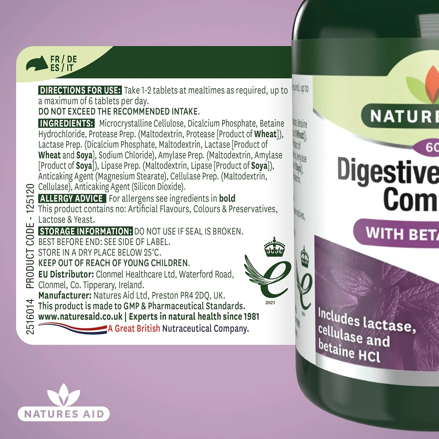 Natures Aid Digestive Enzyme Complex (with Betaine HCI) 60 Tablets - Image 5