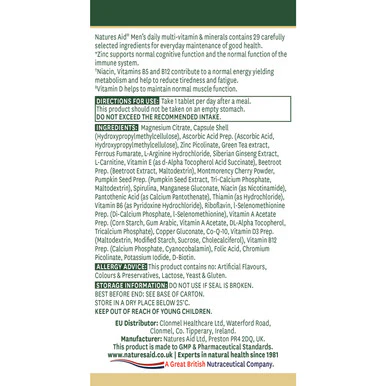 Natures Aid Men's Multi-Vitamins & Minerals (with Superfoods) 30 Capsules - Image 2