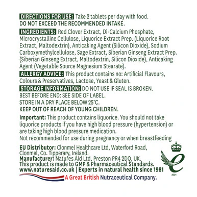 Natures Aid Red Clover Complex with Sage, Siberian Ginseng & Liquorice 60 Tablets - Image 2