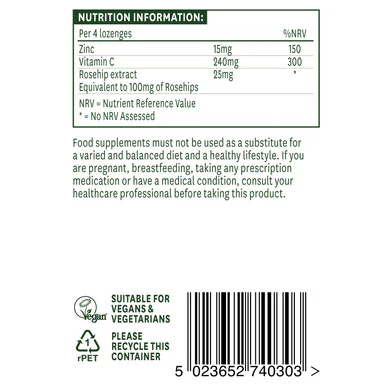 Natures Aid Zinc Lozenge (Peppermint) with Rosehip + Vitamin C 30 Pack - Image 3