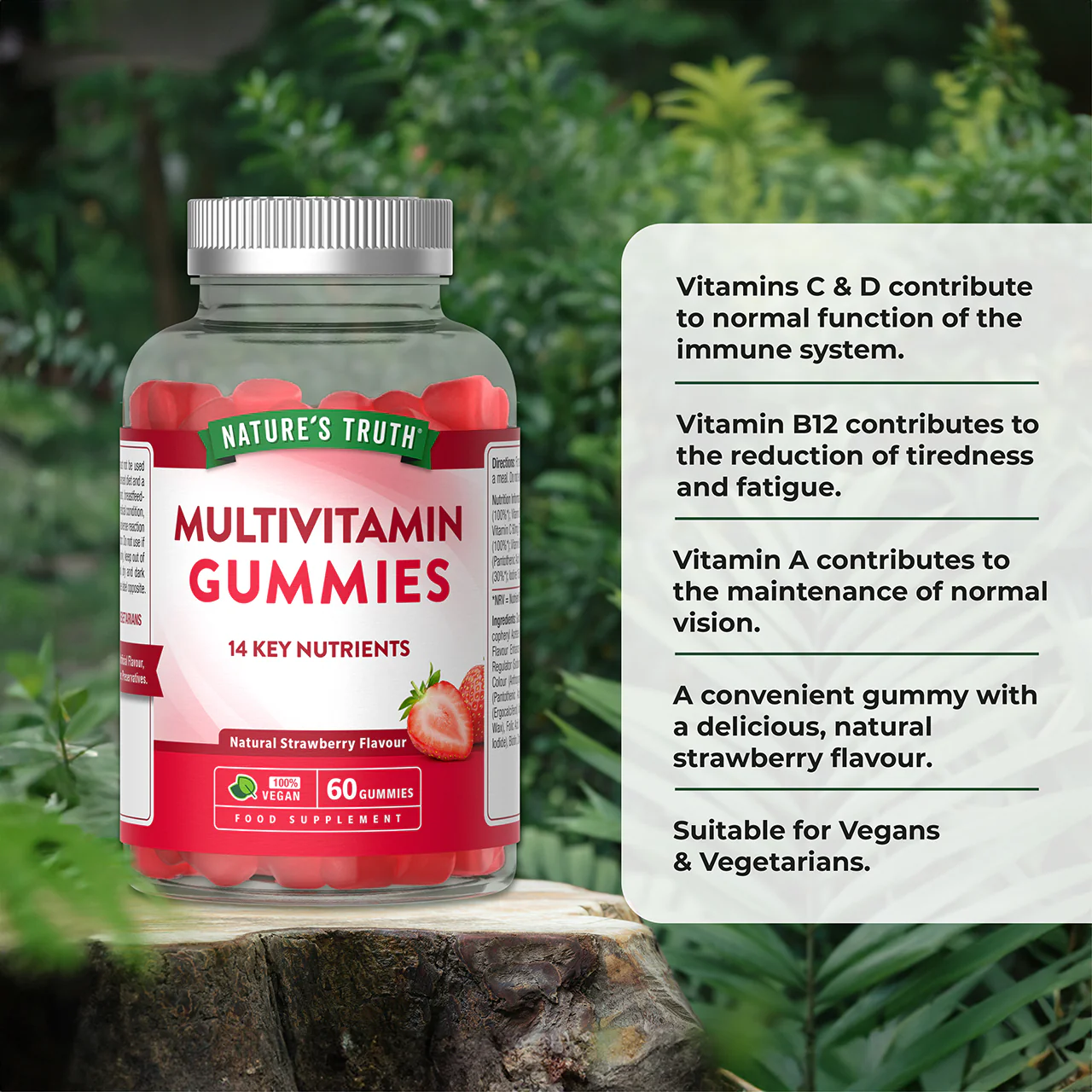 Nature's Truth Adult Multivitamin 60 Vegan Gummies Strawberry Flavour - Image 2