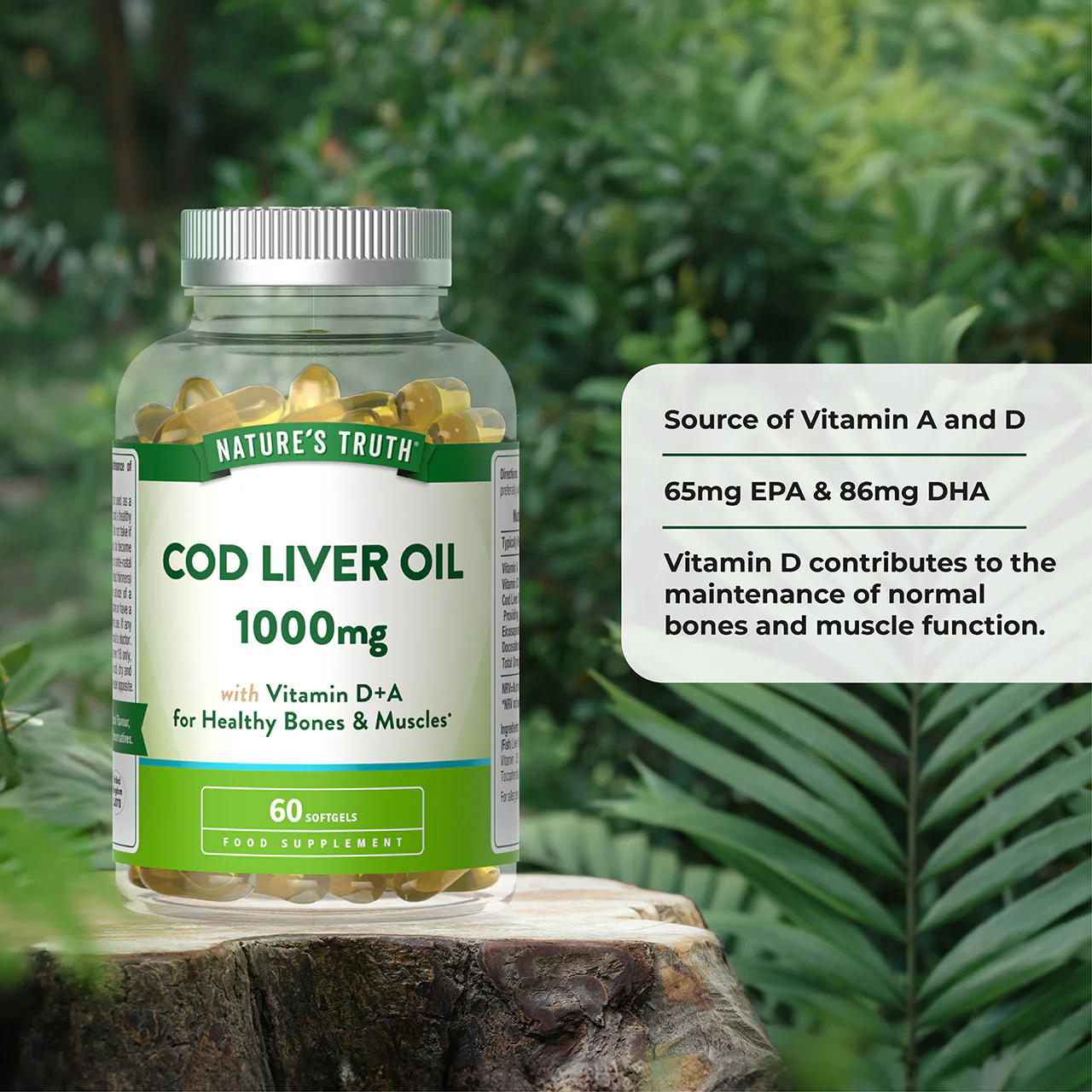 Natures Truth Cod Liver Oil 1000mg with Vitamin D+A 60 Softgels - Image 2
