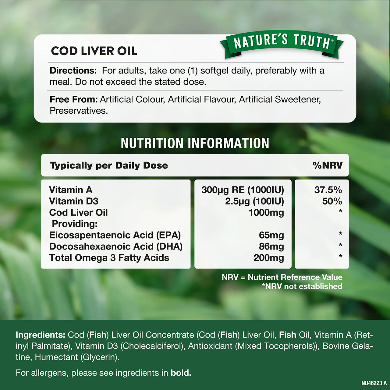 Natures Truth Cod Liver Oil 1000mg with Vitamin D+A 60 Softgels - Image 3