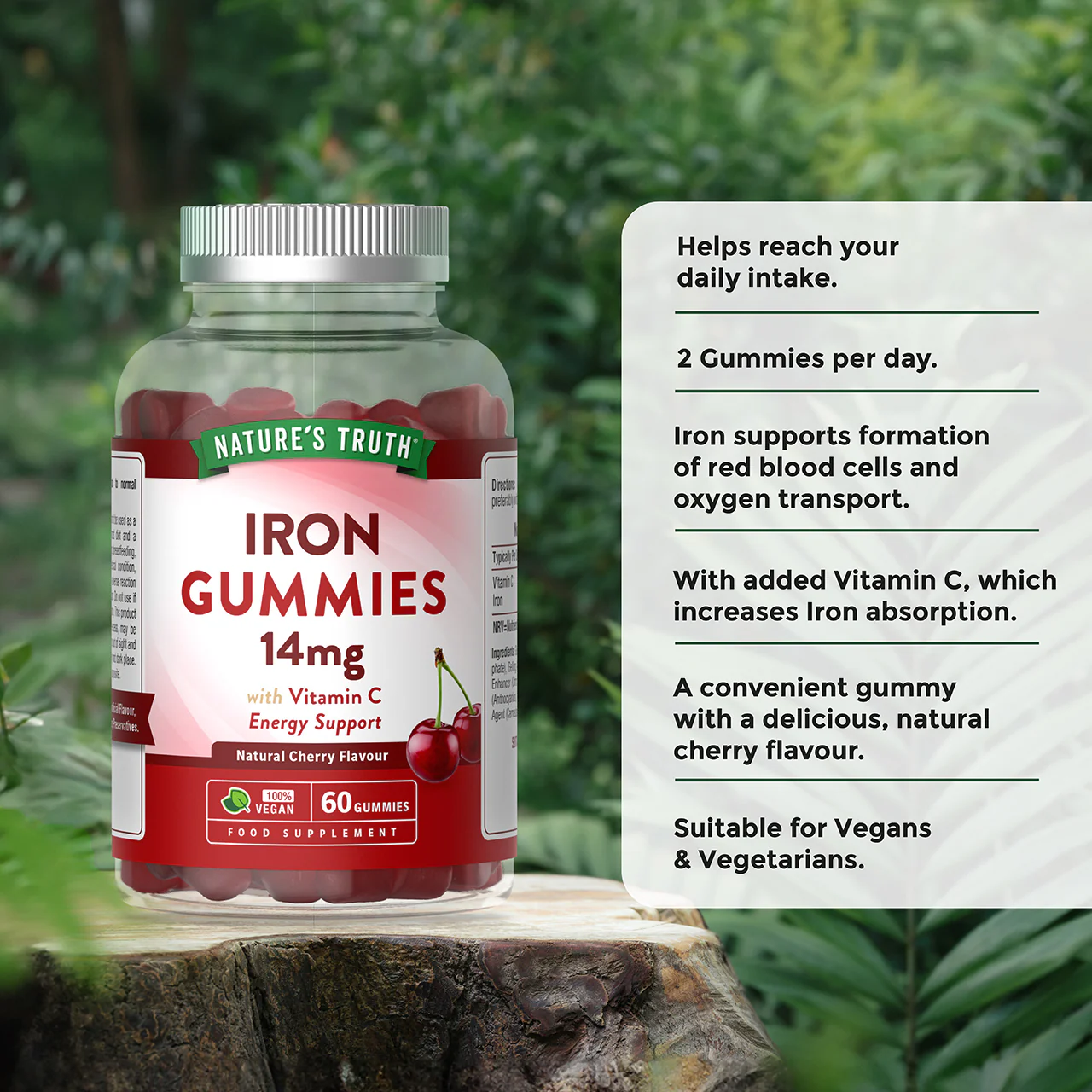 Nature's Truth Cherry Flavour Iron Gummies 14mg 60 Pack - Image 2