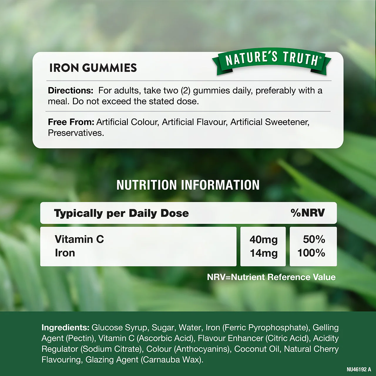 Nature's Truth Cherry Flavour Iron Gummies 14mg 60 Pack - Image 3
