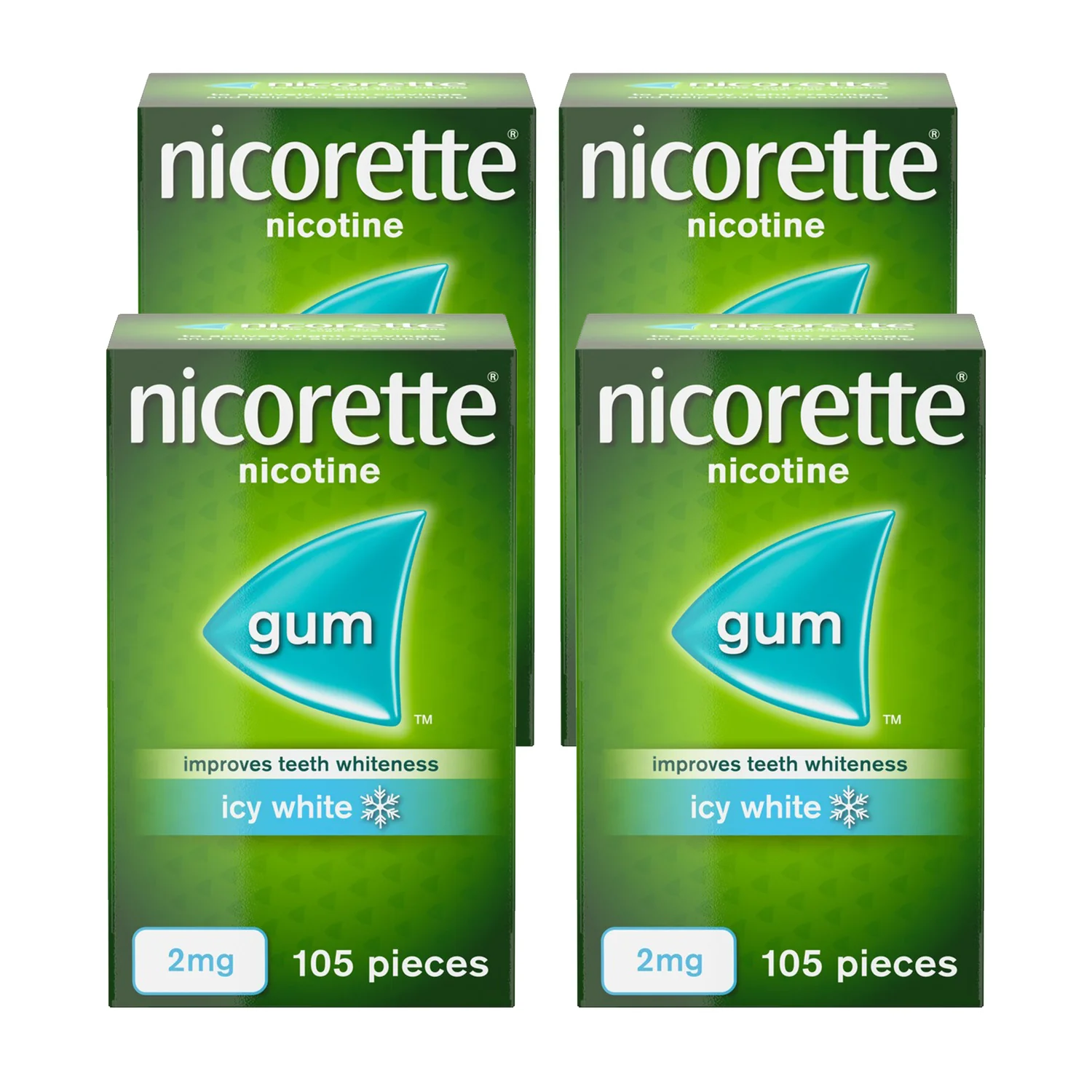 Nicorette Icy White Gum 2mg 105 Pieces x 4