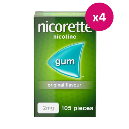 Nicorette Original Gum 2mg 105 Pieces x 4