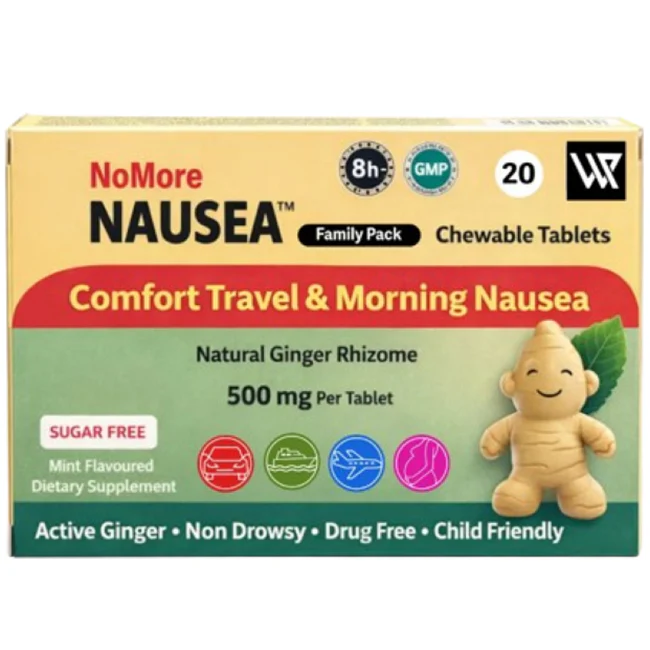 NoMore Nausea Natural Travel, Motion and Morning Sickness Chewable 20 Tablets