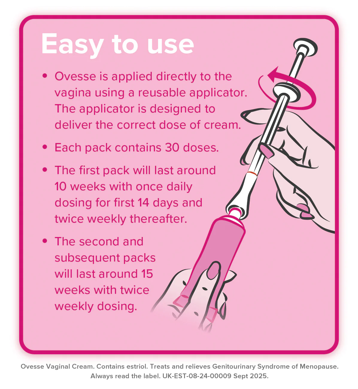 Ovesse 1mg/g Vaginal Cream - 15g Tube + Applicator - Image 5