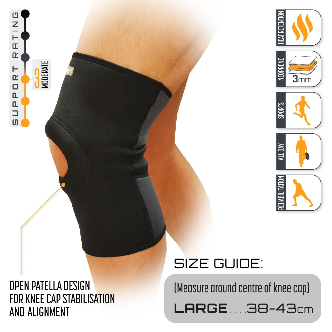 Protek Neoprene Knee Support - Open Patella - Large - Image 3