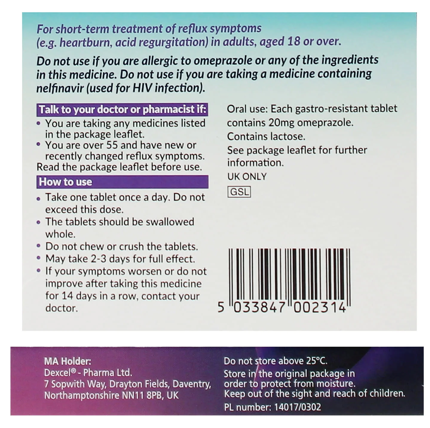 Pyrocalm Control Omeprazole 20mg Peppermint Flavour 14 Tablets - Image 2