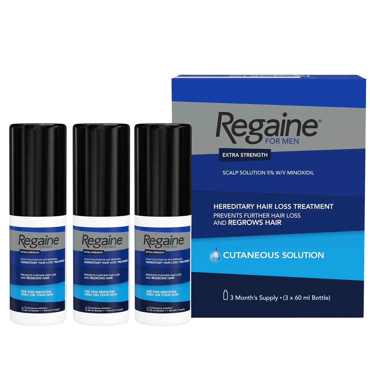 Regaine Extra Strength Hair Loss Solution For Men 3 Months 3 x 60ml Bottles