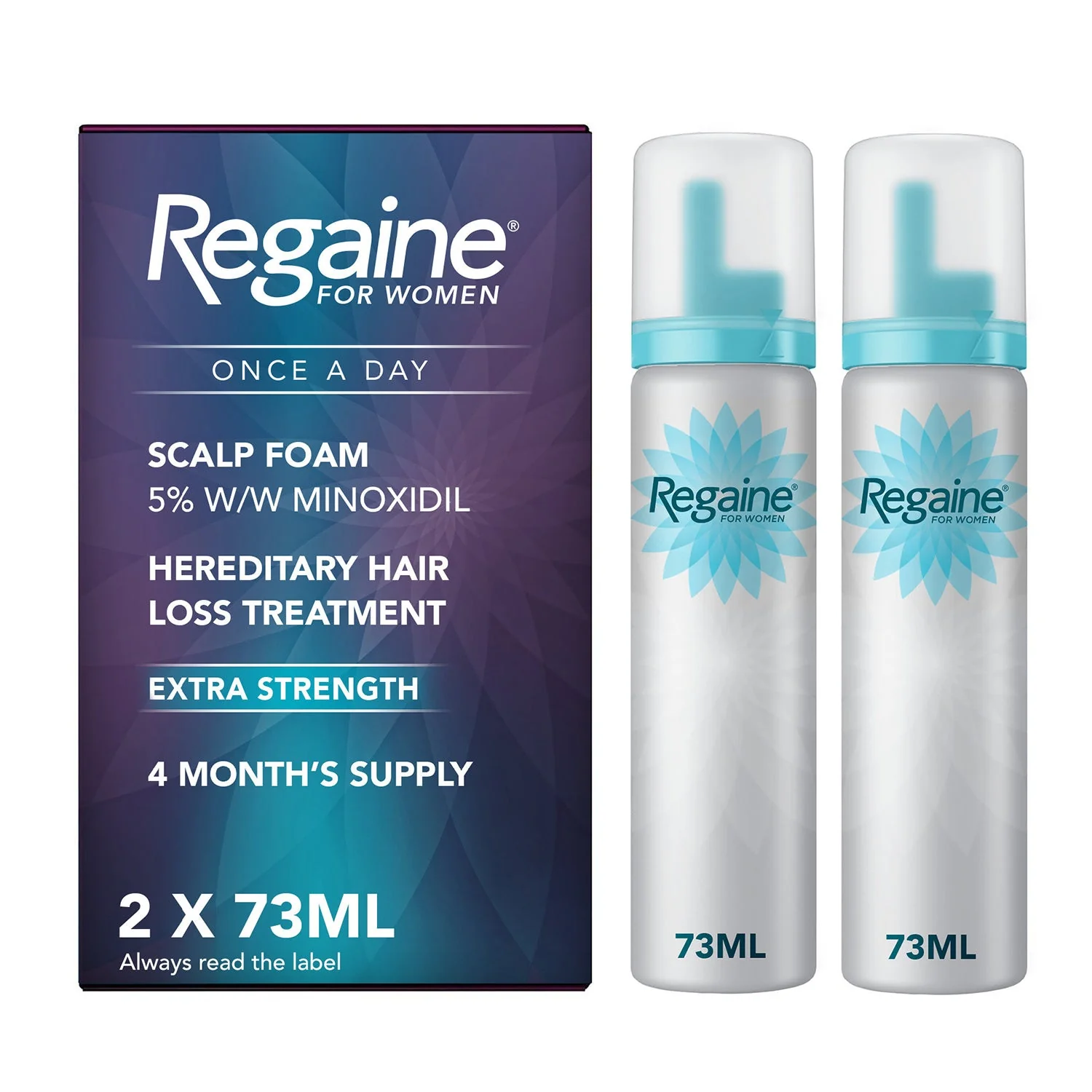 Regaine For Women Once A Day Extra Strength Scalp Foam - 4 Month Supply 2x73ml Bottle