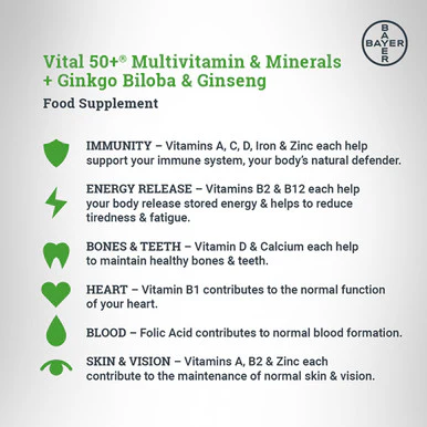 Sanatogen Vital 50+ Multivitamins + Gingko Biloba & Ginseng 30 Tablets - Image 6