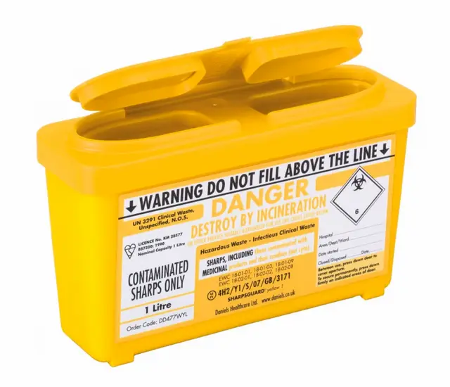 Sharpsguard Yellow Sharps Bin 1L