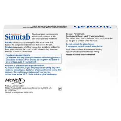 Sinutab Non Drowsy 15 Tablets - Image 2