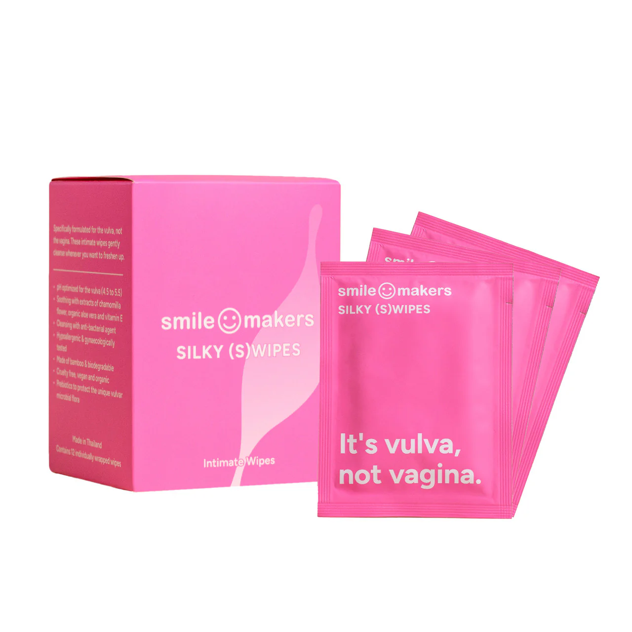 Smile Makers Silky Swipes Biodegradable Intimate Vaginal Wipes 12s