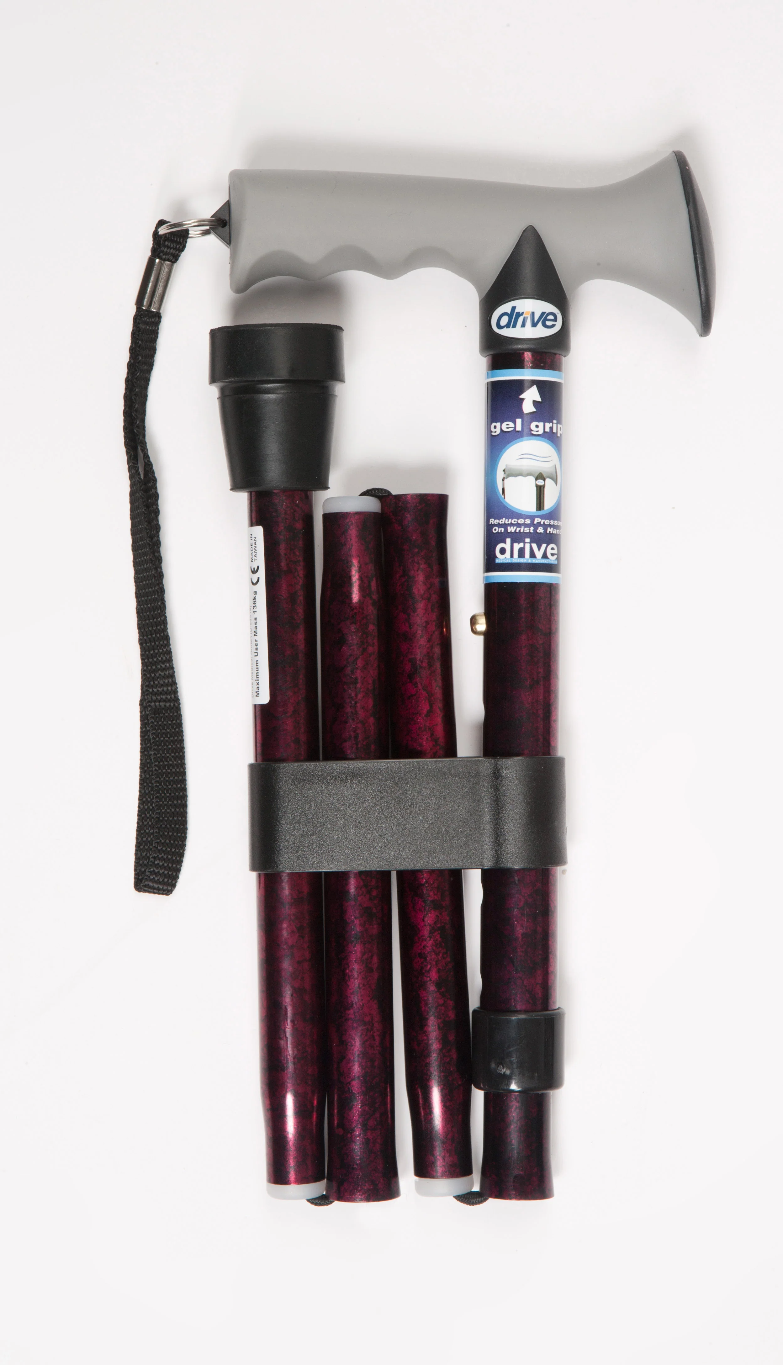Soft Grip Folding Walking Stick - Red Crackle - Image 2