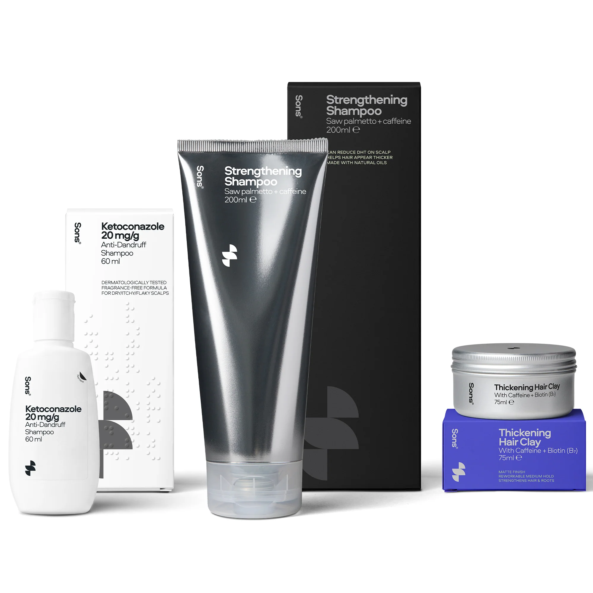 Sons Ketoconazole 60ml, Shampoo 200ml & Hair Clay 75ml