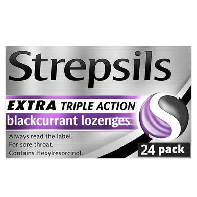 Strepsils Extra Triple Action Blackcurrant Lozenges 24 Pack