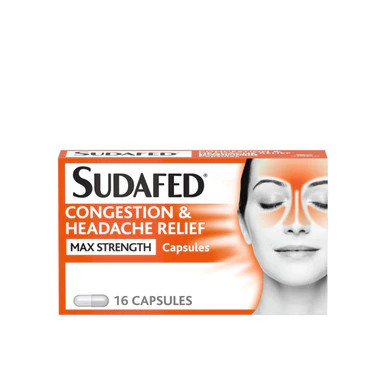 Sudafed Congestion & Headache Relief Max Strength 16 Years + 16 Capsules