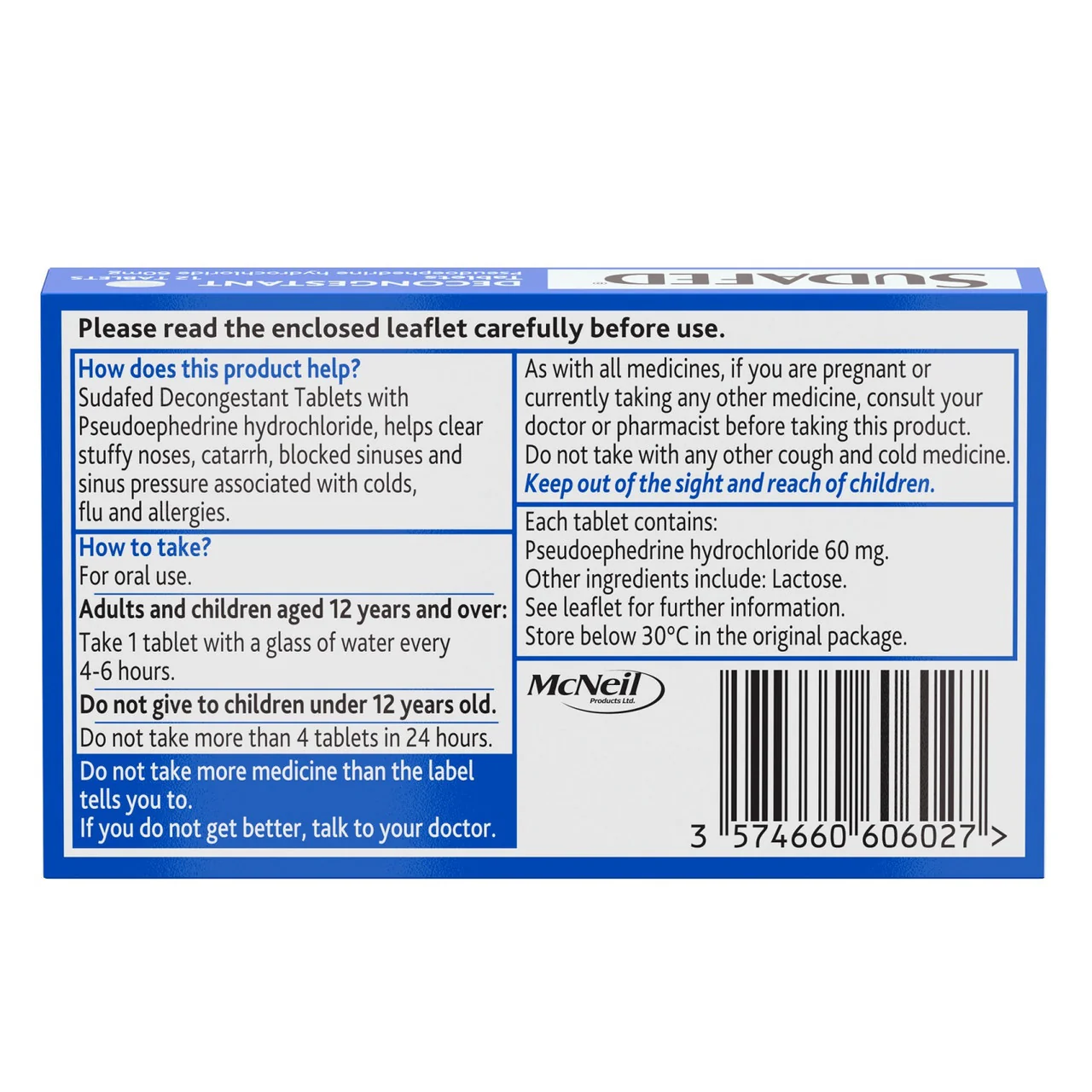 Sudafed Decongestant 12 Tablets - Image 2