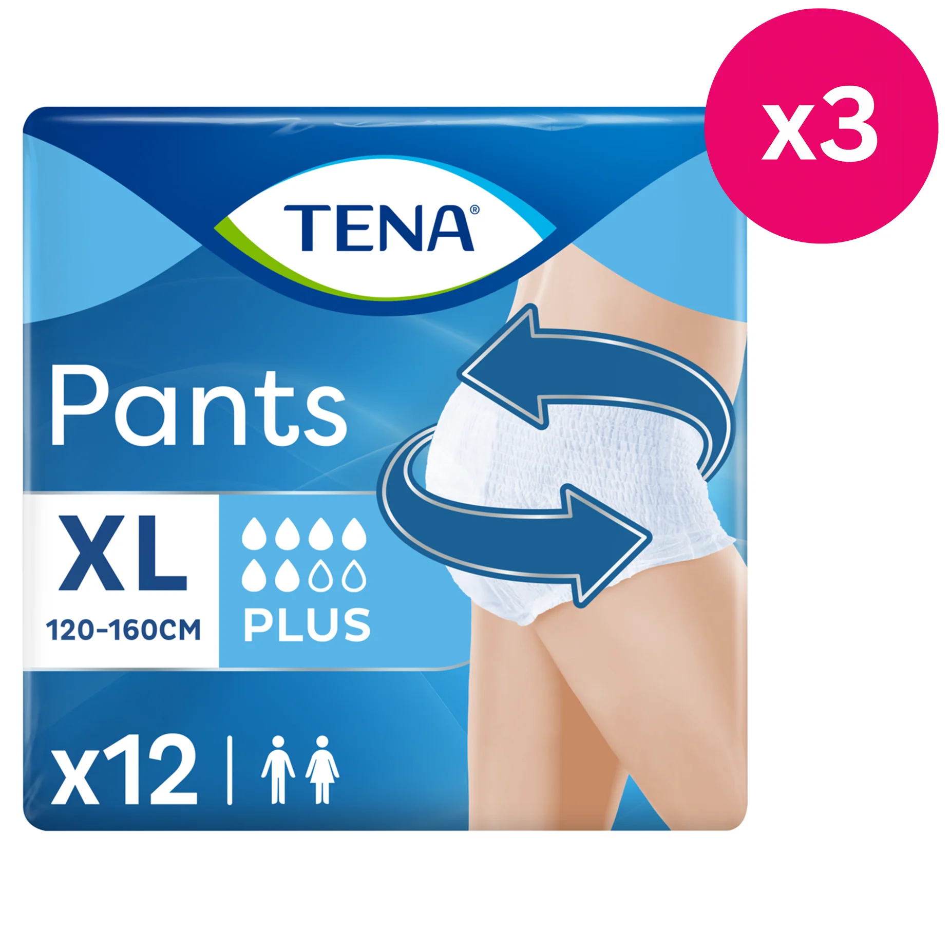 TENA Incontinence Pants Plus XL Size 12 Pack x3