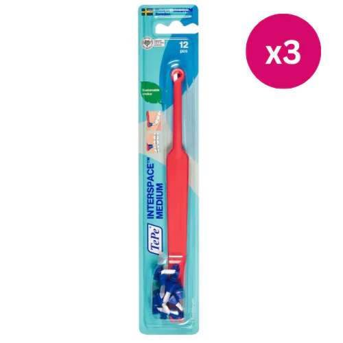 TePe Interspace Medium Toothbrush + 12 Heads x3
