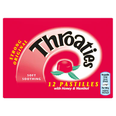 Throaties Strong Original Flavour Soft Soothing Pastilles with Honey & Menthol 12 Pastilles