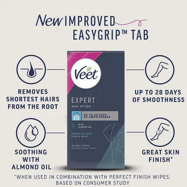 Veet Expert Cold Wax Strips Legs Sensitive 20 Strips - Image 3