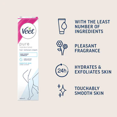 Veet Pure Inspirations Legs & Body Hair Removal Cream for Sensitive Skin 200ml - Image 3