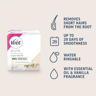 Veet Pure Inspirations Oriental Hot Wax Body & Face Essential Oils & Floral Vanilla 250ml - Image 4