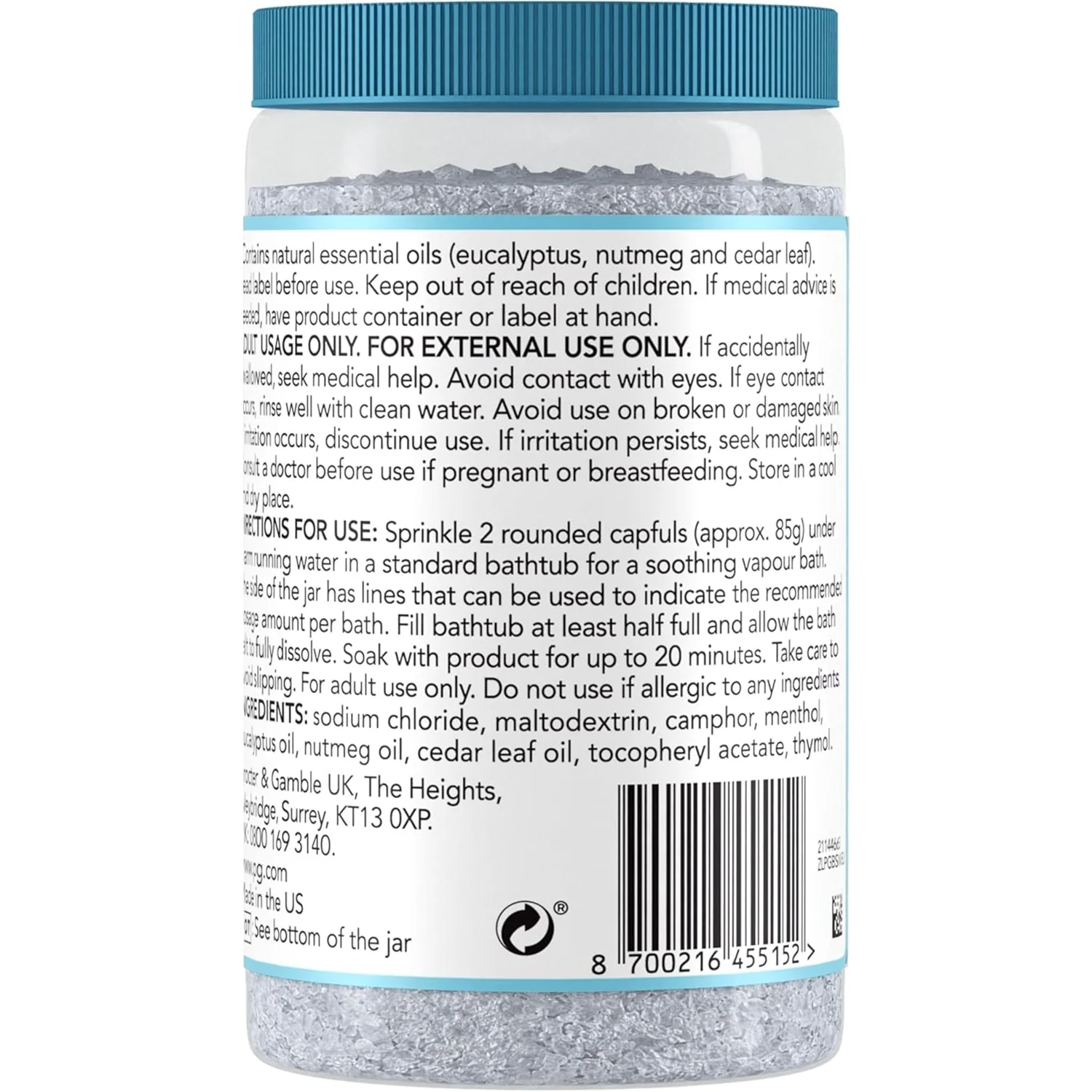 Vicks Vapo Bath Salts With Menthol & Camphor Scents Soothing Vapours 425g - Image 2