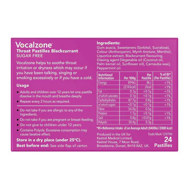 Vocalzone Blackcurrant Sugar Free Throat Pastilles 24 Pack - Image 3