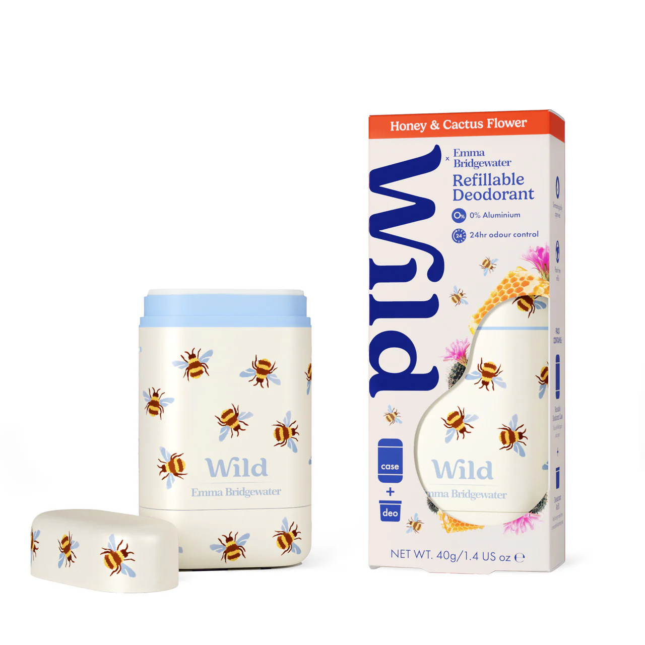 Wild Emma Bridgewater Honey & Cactus Flower Refillable Natural Deodorant + Case 40g