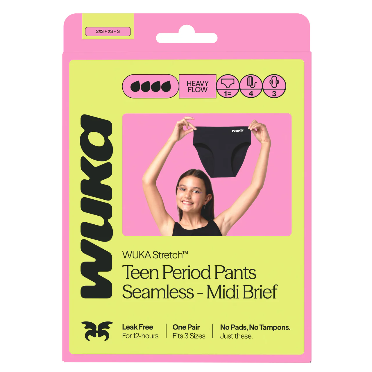 WUKA Teen Stretch Period Pants Seamless Midi Brief, Age 8-12